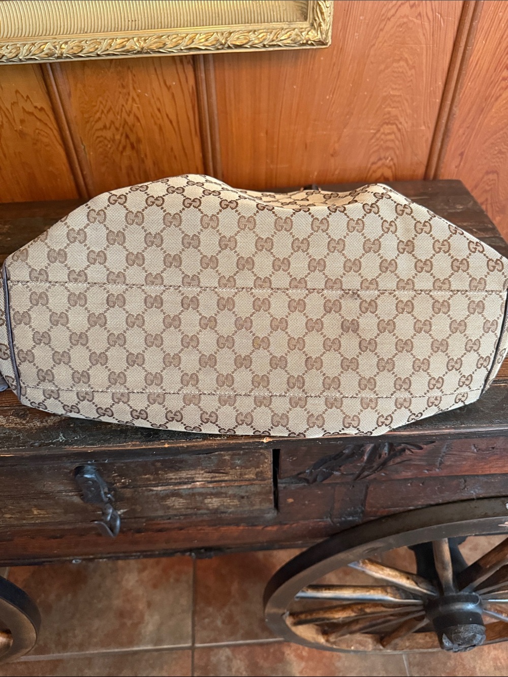 Gucci Beige & Brown GG Canvas Shoulder Bag with Leather Trim - Picture 7 of 7